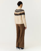 Y.A.S Strikkegenser Domina Ullmiks LS Wool Blend - Wood Ash/ Dijon/ Chocolate