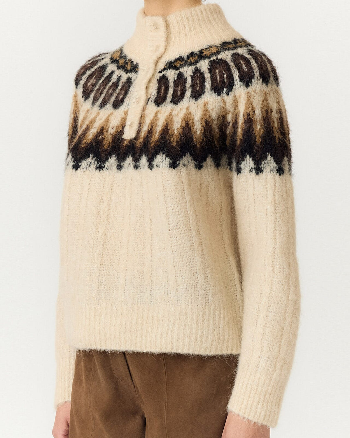 Y.A.S Strikkegenser Domina Ullmiks LS Wool Blend - Wood Ash/ Dijon/ Chocolate