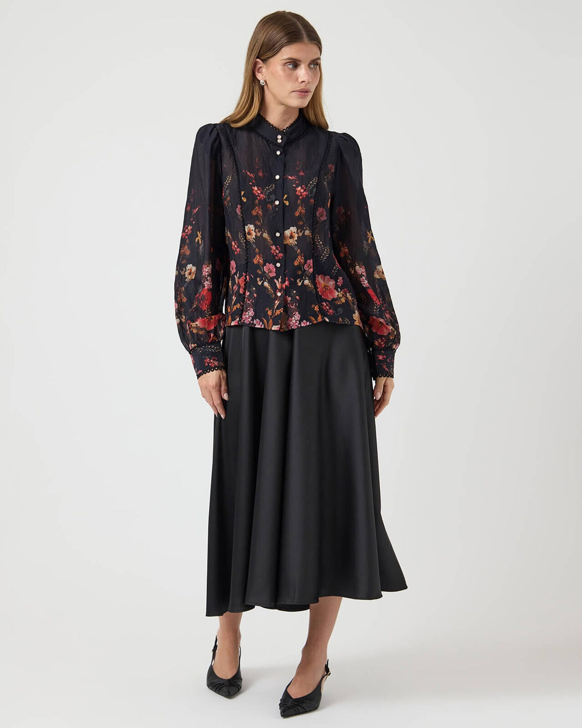 Y.A.S Skjorte Romantica LS - Black/ Romantica AOP