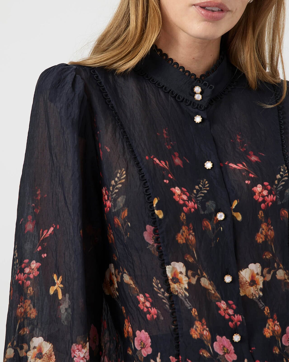 Y.A.S Skjorte Romantica LS - Black/ Romantica AOP